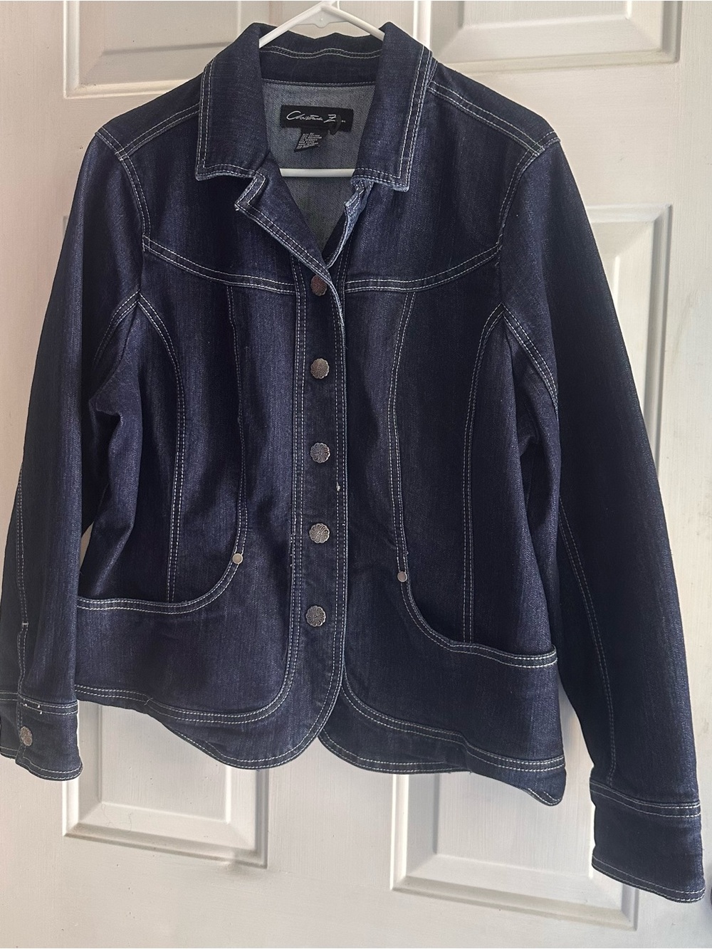 Christina Dark Blue Denim Button-Front Jacket